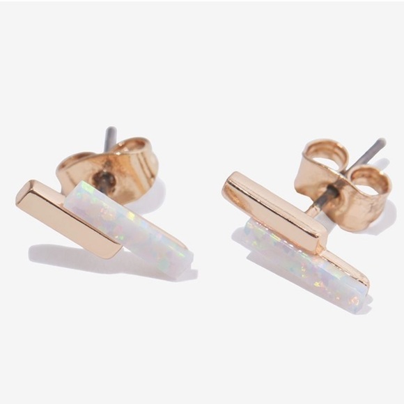 Elizabeth Stone Mod Bar Earrings Opal & Rose Gold - Picture 1 of 2